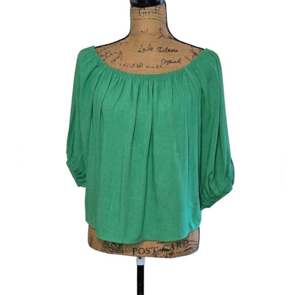 Topshop Bardot Off-Shoulder Short Sleeve Blouse Sz 6 Green - Picture 5 of 13